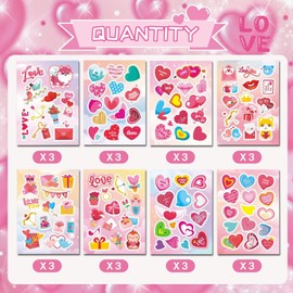 Valentines Stickers for Kids, 330 Bulk Valentines Day Cute Heart Love Stickers 24 Sheets for Cards Envelopes Craft Scrapbooking Party Favors Classroom Exchange Gifts for Girls Boys
