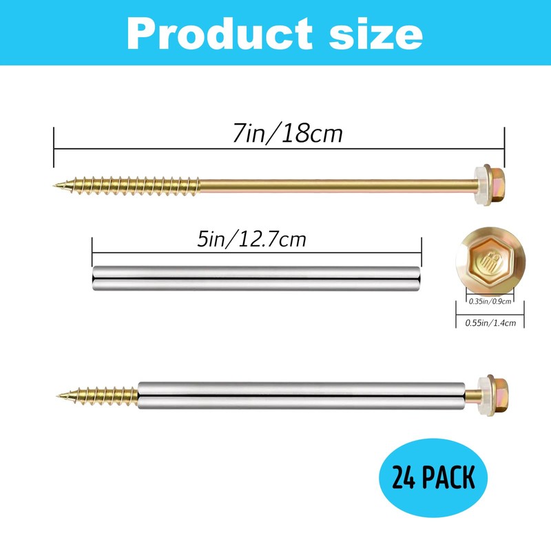 24 Pack 7'' Gutter Screws with Stainless Steel Sleeve,for 5-Inch