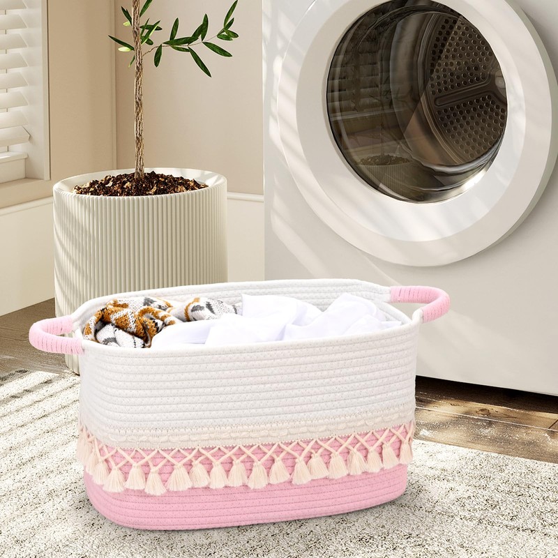 6 Pack Storage Basket for Shelves, Boho Cotton Rope Storage