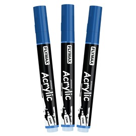FLYMAX Blue Marker Paint Pens - Permanent Marker Pens Blue Acrylic Paint Water-Based 2.5mm Medium Tip Waterproof Quick-Drying (3 in 1Pack)