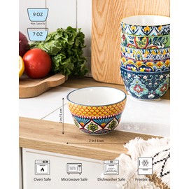 HENXFEN LEAD Bouillon Cups 8 Oz, Cup Soup Bowls, Small Bowls for Dessert, Yogurt, Dips, Ice Cream, Porcelain Serving Bowls Set of 6, Soup Cups Microwave & Dishwasher Safe – Bohemian Style