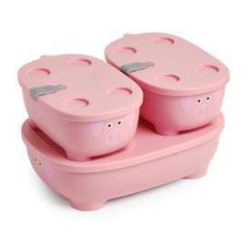 Prince Lionheart Bentomal Boxes | Cute Kids Lunch Boxes | Stackable Set Of 3 Different Sizes | Microwaveable With Vent | Dishwasher Safe - Pink Pig