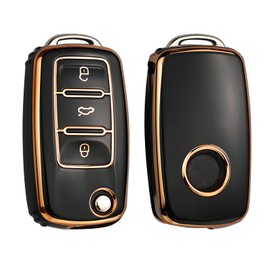Cacacar Para Vw Key Fob Cover, Premium Soft Tpu 360 Degree Protection Key Case Para Volkswagen Jetta Golf Polo Mk6 Passat Tiguan Beetle Remote Key Holder () Talla A Negro