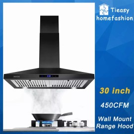 SNDOAS 30 in Wall Mount Range Hood Kitchen Stainless Steel 3-Speed Touch Control Black
