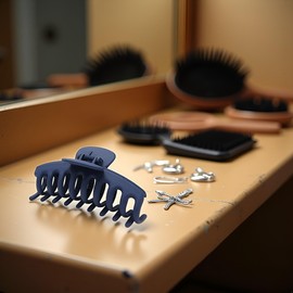 Navy Blue Frosted Claw Hair Clips for Women's Thick Hair, Jumbo Strong Hold Clips, Hair Styling Accessories