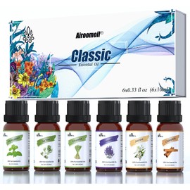 6X10ml Essentials Blends Fragrance Oil Set for Home Diffuser Refill Candles Slime Soap Making Car Laundry Scent DIY Oil Tea Tree,Jasmine,Lavender, Cinnamon, Lemongrass,Peppermint Oil