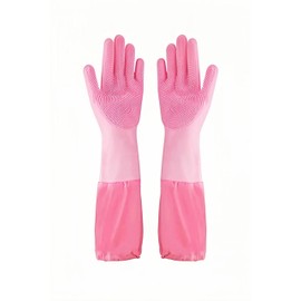 Easoneo Pet Bath Gloves with Brush to Prevent Scratching, Brush Design to Scrub Your Dog's Hair, Lengthened Glove Design to Protect Your Clothing Sleeves from Getting Wet (Pink)