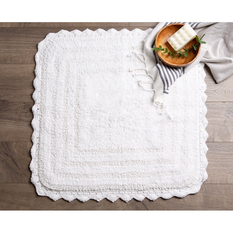 DII Crochet Collection Reversible Bath Mat, Square, 24x24, White