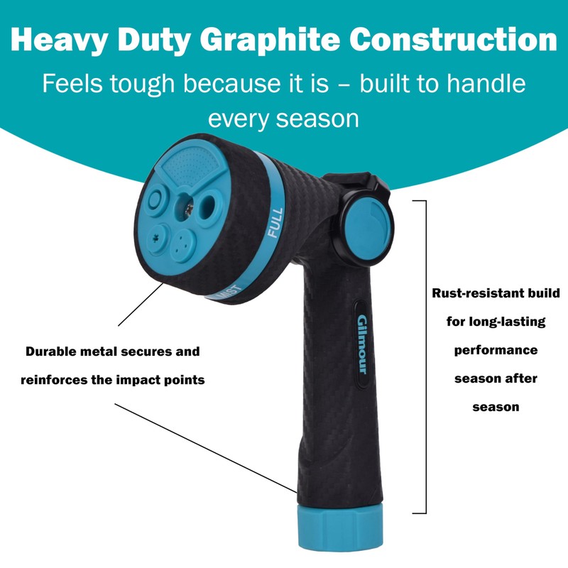 Gilmour Heavy Duty Garden Hose Nozzle, Swivel Connect, 5 Spray