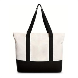 Greentique Stylish Canvas Tote Bag, Black/Natural (XL, 51 cm)
