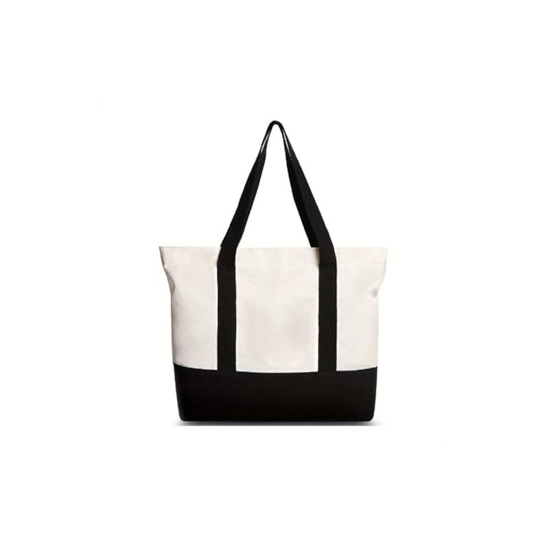 Greentique Stylish Canvas Tote Bag, Black/Natural (XL, 51 cm)