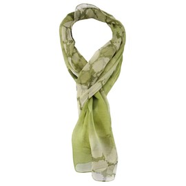 TigerTie Chiffon Scarf in Green Grass Green Beige Grey White Patterned Size 160 x 50 cm