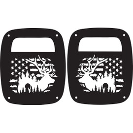 JeepTails Elk with USA American Flag Tail lamp Light Covers Compatible with Jeep CJ or YJ and TJ Wranglers Black Set of 2