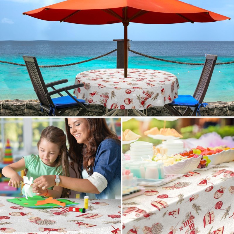 ANRO Oilcloth Tablecloth Christmas Tablecloth Washable Oilcloth Christmas Tablecloth Christmas