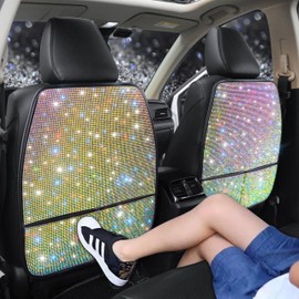 Pirador Diamond Bling Car Seat Kick Protectors with Storage – Sparkly Rhinestone Kick Mats, Universal Back Seat Cover for SUV, Crystal Auto Accessories for Stylish Moms Color 2pcs