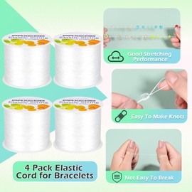 PAXCOO 4 Rolls Elastic String for Bracelets, Stretch Magic Elastic String Bead Cord Jewelry Thread for Bracelet, Necklaces, Clay Beads, Pony Beads (White)
