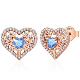 LAVUMO Earrings 925 Silver, Hypoallergenic Tree of Life Heart Earrings Women, 5A Zircon Birthstone Jewellery, Ideal Birthday Gift for Women, Girlfriend, Mum, Valentine's Day, Mother's Day, Christmas,