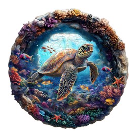 Wooden Jigsaw Puzzles, 3D Vision Turtle Wooden Puzzles for Adults with Unique Shape, Adult Jigsaw Puzzle, Birthday Gifts for Adults, 8.5"x8.5"-100pcs