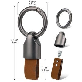 2 Pcs Car Key Chain Ring, Key Fob Holder with Keyrings Zinc Alloy Buckle, Multifunctional Leather Key Accessory with Metal Spring O Rings Clip Keychain for Men Women (brown)