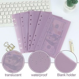 A6 Binder Pockets with No Zipper, Koqye Blue 10 Pcs Plastic Zipless Budget Envelopes, Two Pockets Frosted Cash Envelopes Money Bag for Budgeting, Cash Stuffing (Purple-2set)