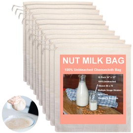TOPZEA 10 Pack Nut Milk Bag, 14" x 12" 100% Unbleached Fine Mesh Cheesecloth Bags Reusable Food Strainer Cold Brew Cloth Bag with Drawstring for Straining Soy/Almond/Oat Milk, Juice, Yogurt, Wine
