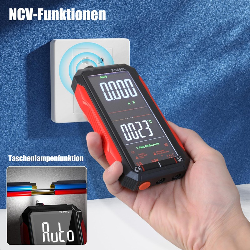 Digital Multimeter, Current Meter Voltmeter with 6000 Counts, Auto Ranging,