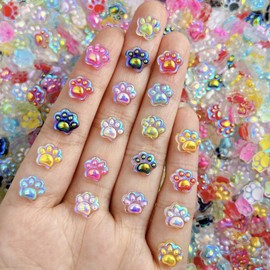 Colorful Cat Paw Nail Charms 50Pcs Luminous Cat Paw Nail Gems Rhinestones 3D Aurora Nail Jewels Cute Cat Paw Prints Nail Art Supplies Animal Nail Accessories for Women DIY Crafts Manicure Decoration