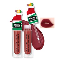MIESCHER Creative Cartoon Christmas Lip Gloss Velvet Matte Lip Balm, Waterproof & Smooth Lip Balm Long-lasting Lip Makeup, Fun Lip Glaze for Christmas Stocking Gift Holiday Goodie Stuffers, 05