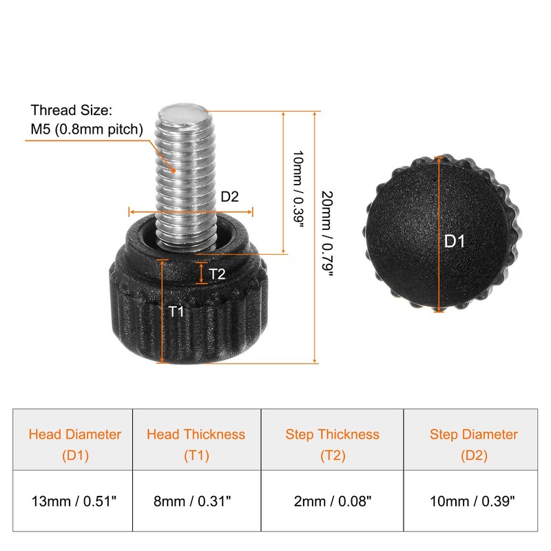 sourcing map 20pcs Knurled Clamping Knobs Thumb Screws M5 x