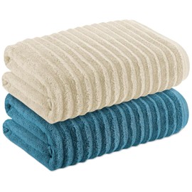 Towelogy® Luxurious Ribbed Bath Sheets Set of 2 | 60% Bamboo & 40% Cotton Blend | Ultra Soft & Absorbent | Large 140 x 90cm | Premium Multi Coloured Bath Towel Set (Serene Combo)