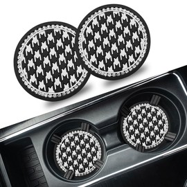 2PCS Bling Cup Coasters for Car, PVC Anti Slip Car Coasters for Cup Holders, Cute Houndstooth Print Cup Holder Insert Coaster, 2.72 Inch Universal Car Accessories for Women Girl (Houndstooth)