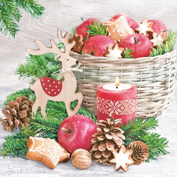 (20) Christmas Decoupage Paper Napkins Holiday Apples Pack of 20