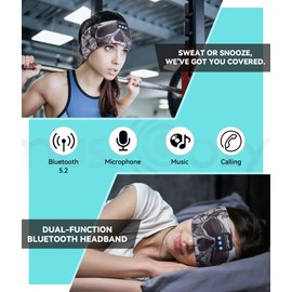 MUSICOZY Auriculares para dormir, diadema Bluetooth, auriculares inalámbricos para dormir, diadema deportiva de música de larga duración, altavoces delgados integrados, diseño de calaveras para dormir, correr YOG