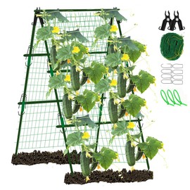 Groumh Reinforced Metal Cucumber Trellis, A Frame Trellis Metal Garden Trellis Tomato Plant Cage for Climbing Plants Outdoor on or Off Raised Bed | Vegetables and Cucumber Trellis for Garden