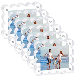 Novacrylion 6Pack Magnetic Acrylic Picture Frames 2×3 Inch - Scalloped Glass Frame with 10+10mm Thick Block, Double Sided Clear Frames for Desktop Display | Trendy Home Gift