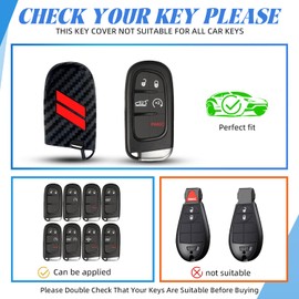 MILD EAST for Dodge Key Fob Cover with Double Slash Keychain, Car Key Cover Compatible with Dodge Charger Challenger Cherokee Dart Durango Trailhawk Grand RAM Renegade Journey, 5 Buttons (Carbon-Red)
