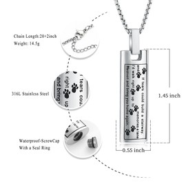 Oinsi Pet Urn Necklace for Ashes Stainless Steel Cremation Jewlery Paw Print Keepsake Memorial Ashes Necklace for Dogs Cats
