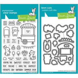 Lawn Fawn Stamp Set Bundle Treat Cart Stamp Set - Photopolymer Clear Stamps with Coordinating Custom Craft Die Cuts - with Trebbies Detail Sticks