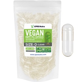 XPRS Nutra Size 0 Empty Capsules - 1000 Count Clear Empty Vegan Capsules - Vegetarian Pills - DIY Vegetable Capsule Filling - Veggie Pill Caps for Do-It-Yourself Supplements