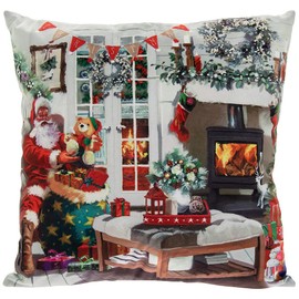Santa Father Christmas Festive Snow Scene LED Light Up Cushion & Insert Approx 40cm x 40cm