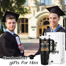 Qtencas Graduation gifts for Him, 40 oz Mastered it Class of 2025 Stainless Steel Tumbler with Handle, High School Master PHD College Graduation Gifts for Men Her Him Friends Classmates Brothers Son