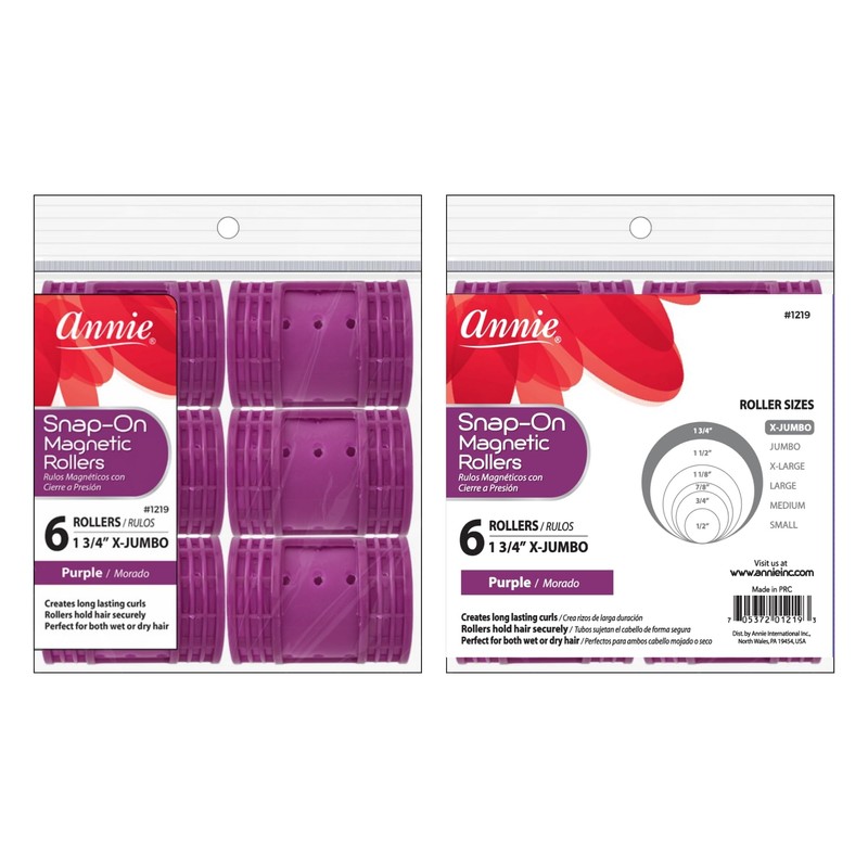Annie Snap-On Rollers X-Jumbo: 6Pcs Magnetic 1 3/4" Rollers (Purple)