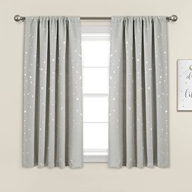 Lush Decor Star Blackout Window Curtain Panel Pair, 63" Long x 52" Wide, Light Gray