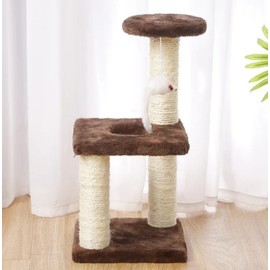 Cat Scratching Post with Feather 40 cm Interactive Scratching Post for Puppies or Small Size Soft and Durable Sisal Tree cm (Brown)