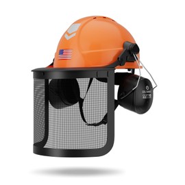 DS-SMAAT 5 in 1 Forest Helmets Kit Industrial Chainsaw Helmet with Visor, Mesh&Clear PC Shield and Ear Muffs, ANSI Z89.1 Certified Forestry Helmet (Black+Mesh&Clear Shield+Earmuffs) (Orange)