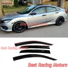 BestRacingMotors For 2016-2021 Honda Civic 4dr Sedan MU Style Side Window Visors