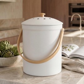 Beautiful Kitchen Compost Bin with Smell Proof Lid - Rust Proof and Odorless Compost Bucket for Your Countertop with No Smell Filters - Easy to Clean 1.1 Gallon Bin Looks Great On Any Kitchen Counter