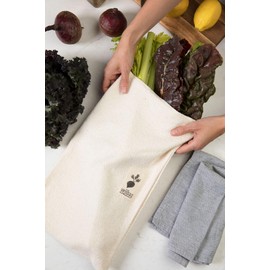 VEJIBAG Large | Certified Organic Cotton Vegetable Crisper Bags | Produce Bags to Keep Lettuce & Veggies Fresh | Reusable, Eco-Friendly, Biodegradable, Machine Washable/Dryable | Made in USA