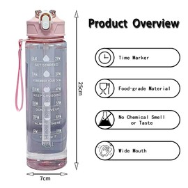 Water Bottle 900ml Sport Drinks Jug with Time Marking & Lock Cover, Leak Proof 900ml Water Bottle with Portable Straps, Purple Water Canteen Bottle (pink)