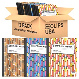 Composition Notebooks, Wide Ruled Composition Notebook, Hard Cover Composition Notebook, 3 Geometric Design Colors, 100 Sheets, 9.75″ x 7.50″ (12 Pack)
